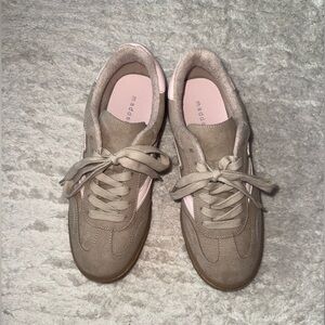 Madden Girl Tan and Pink Sneakers with Suede-like Finish